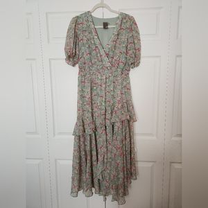 Sage green floral midi dress
